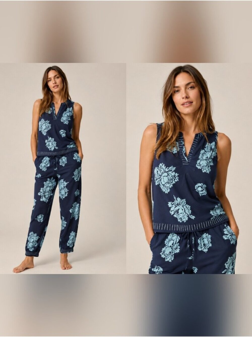 Sleeveless Navy Floral Lounge Set - Blue Floral